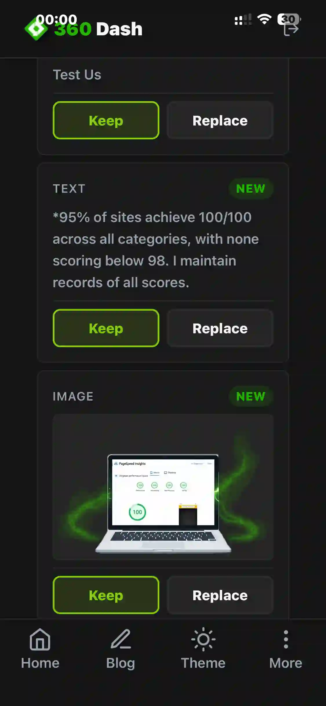360Dash content changes review with keep and replace options