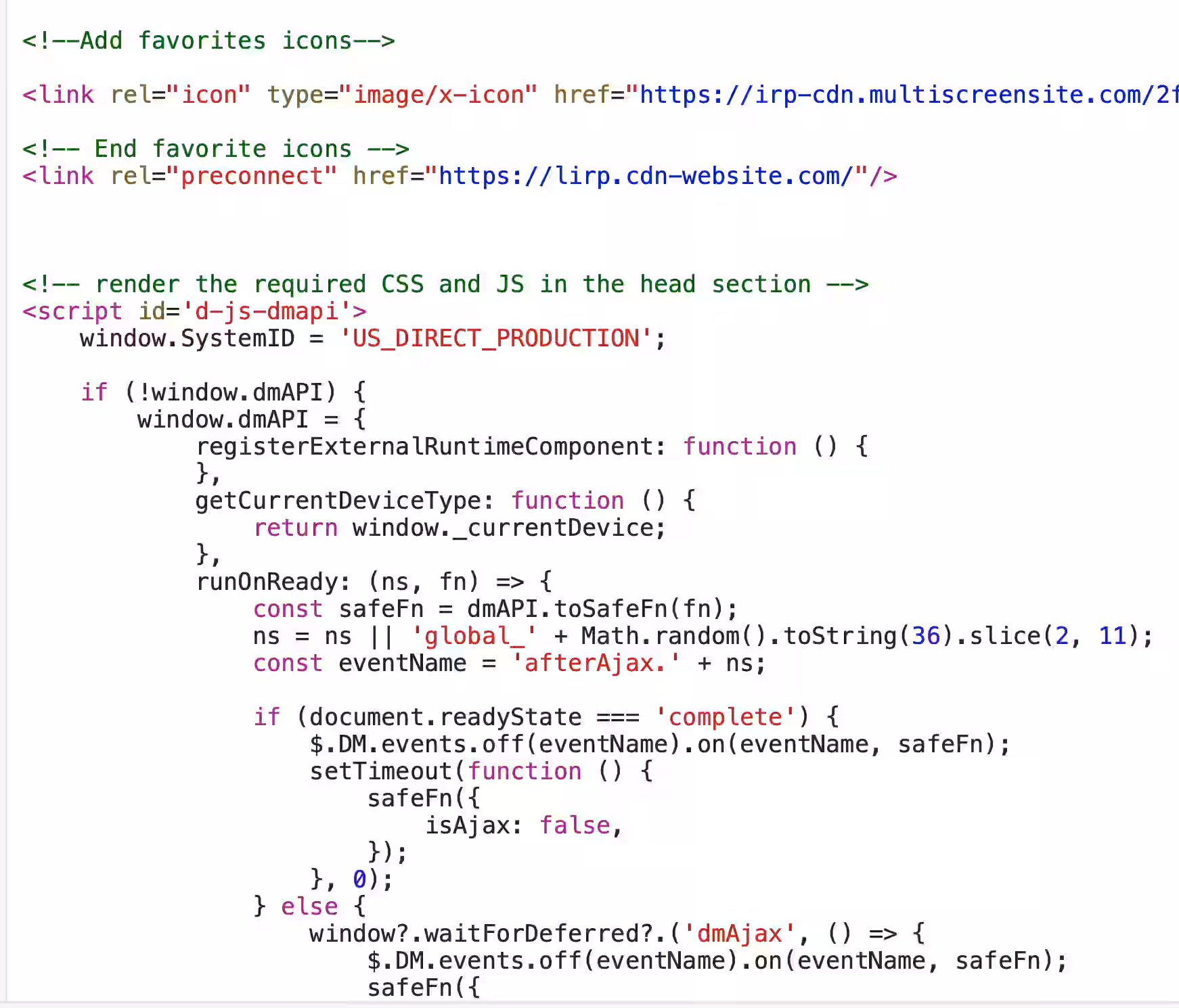 Network request showing Duda CDN domain in website source