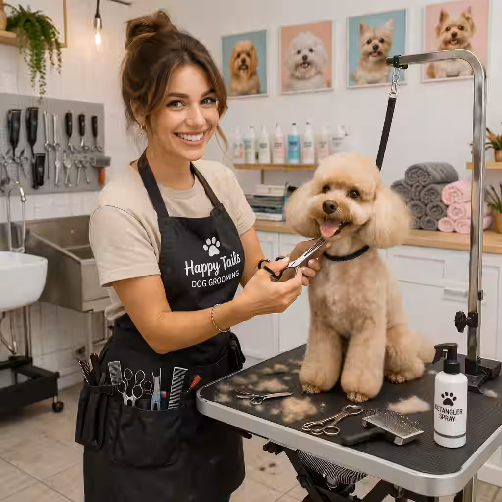 Dog groomer checking their website on the go