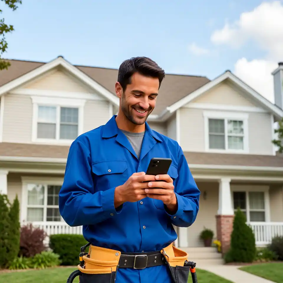 Tradesman checking his new website on his phone — switching to Sitethreesixty is straightforward