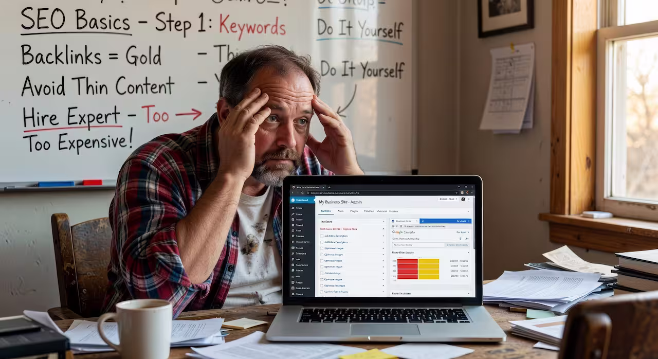 A business owner frustrated with their website's poor performance scores