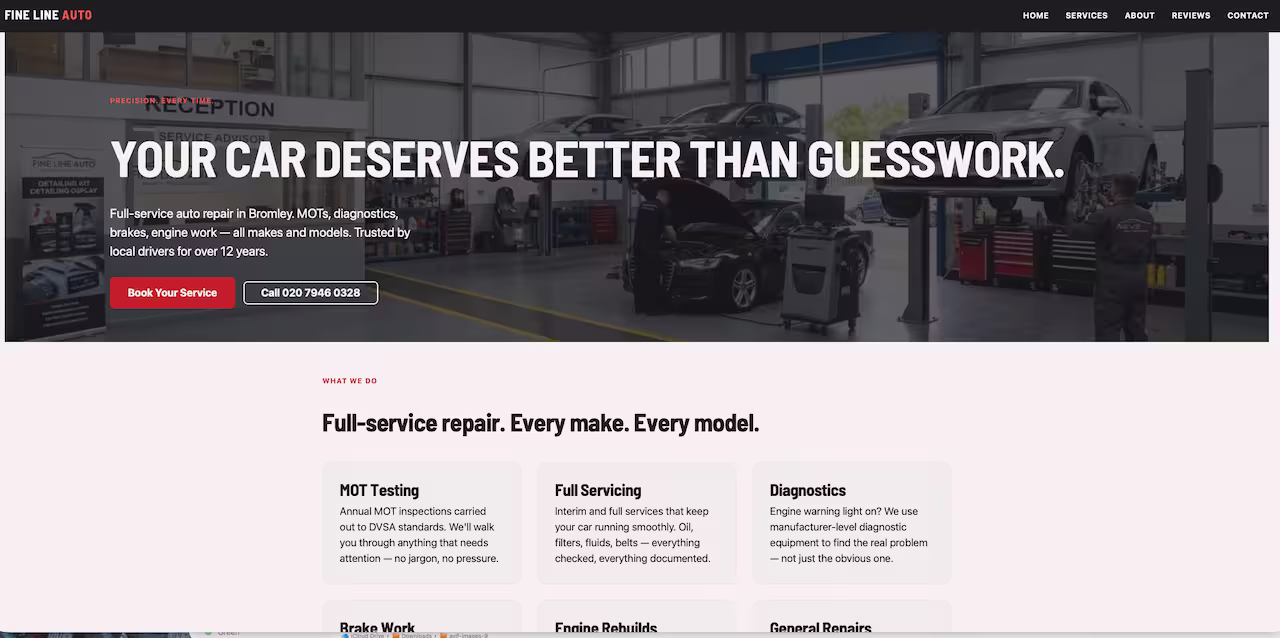 Fine Line Auto homepage screenshot